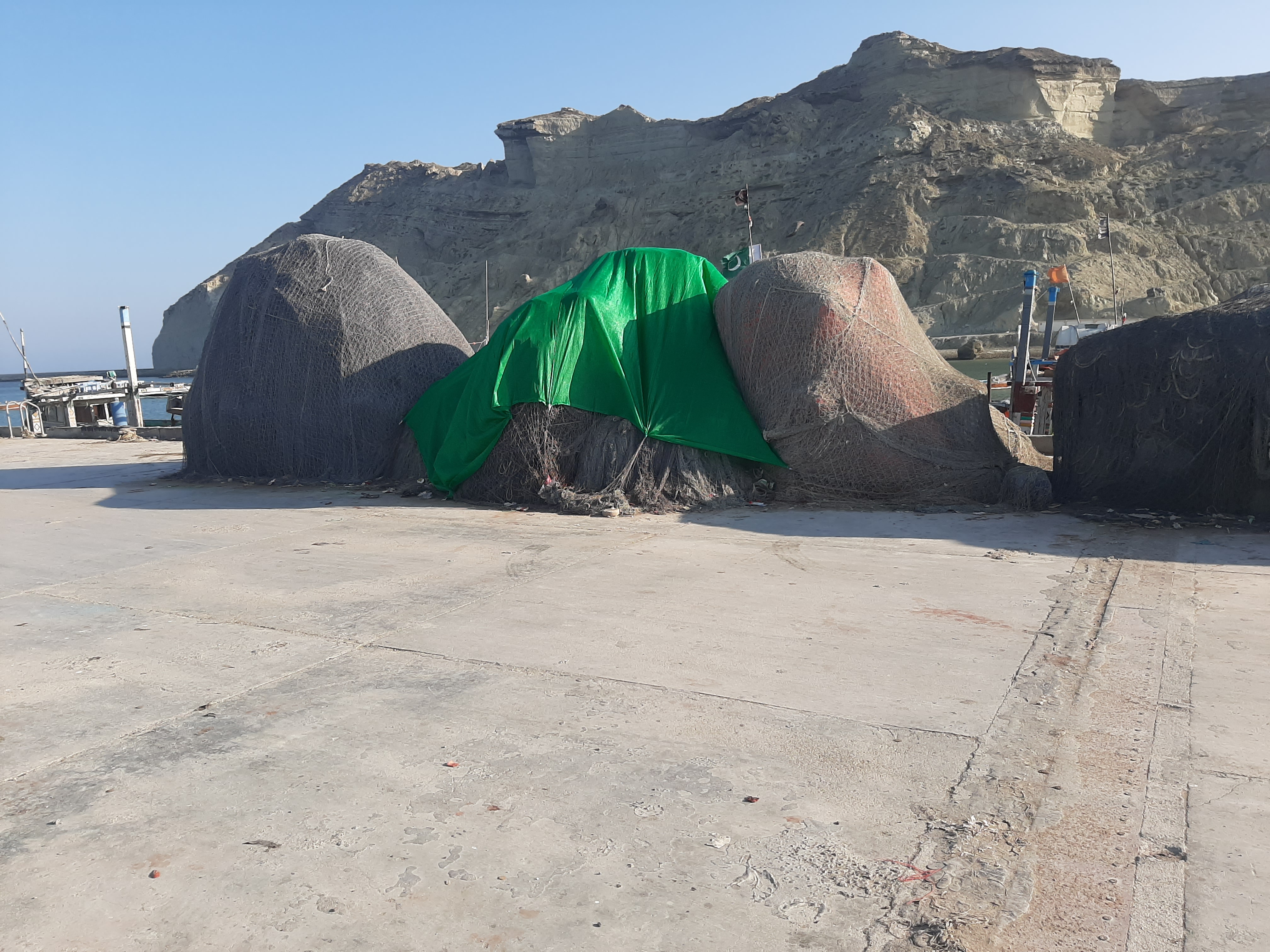 Seasonal gillnet storage on jetty © WWF Pakistan